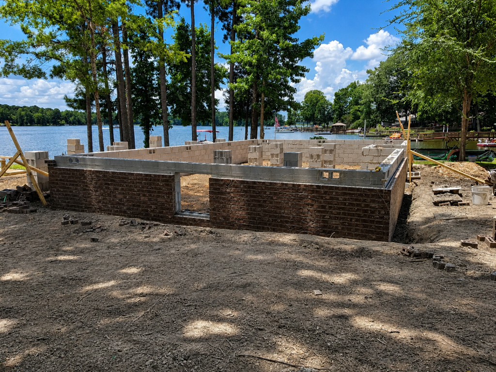 Installation of footers. block. brick